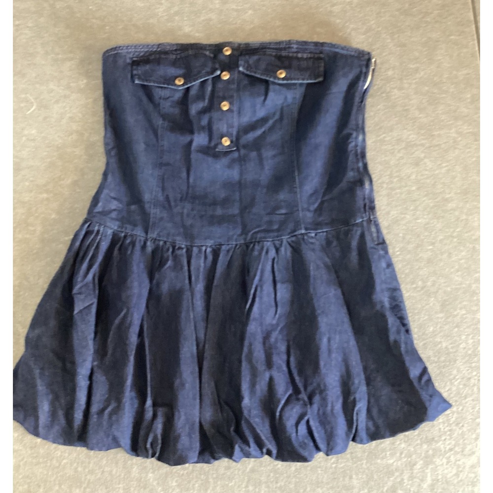 Y2K Summergirl Bratzcore Coquette Denim Strapless Mini Dress Bubble Hem Side Zip